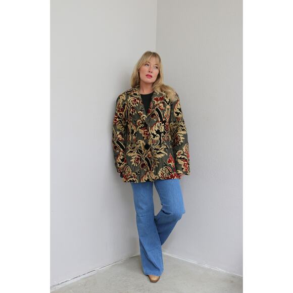 1990's Vintage Painted Pony Tapestry Bohemian Jacket ~ Women's LG XL ~ Fall Coat - Picture 9 of 10